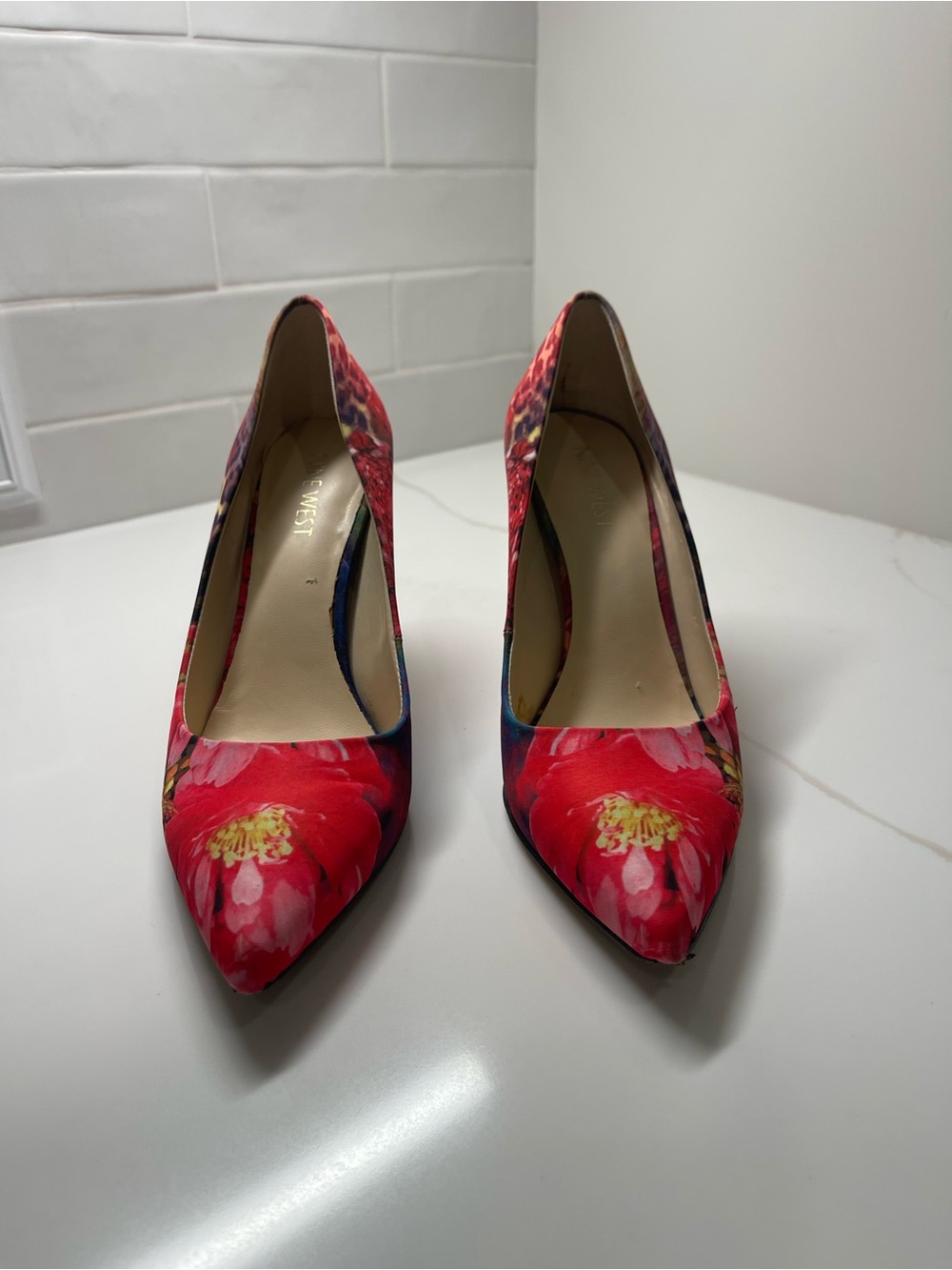 Nine West Red Floral Pointed-Toe Pumps